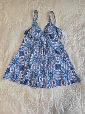 Nicole Miller Flyaway Swim Dress, Royal Boho Print, Small